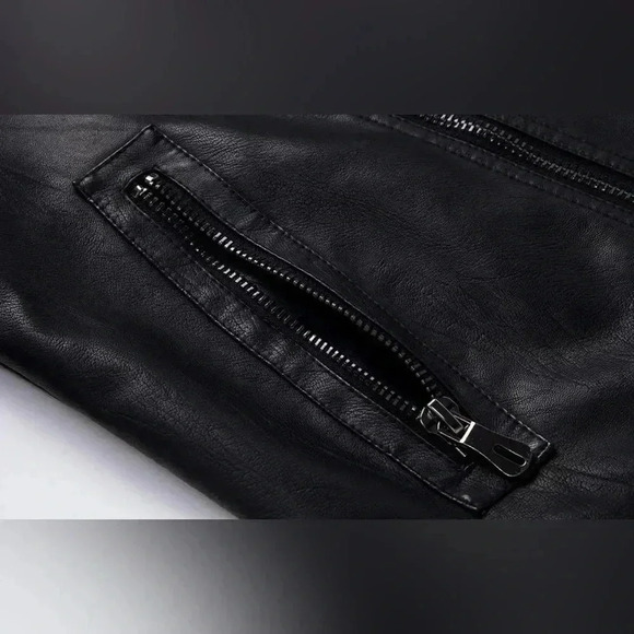 ChouYatou Men's Black Faux Leather Jacket Size: XS - Picture 12 of 16